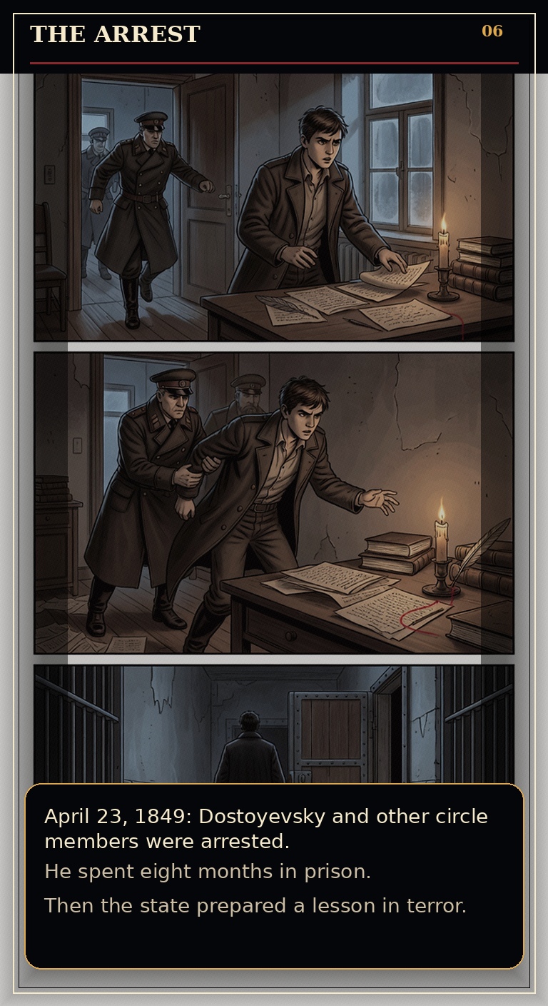 Page 6 of Fyodor Mikhailovich Dostoyevsky: Borrowed Time - The arrest closes around the Petrashevsky Circle.