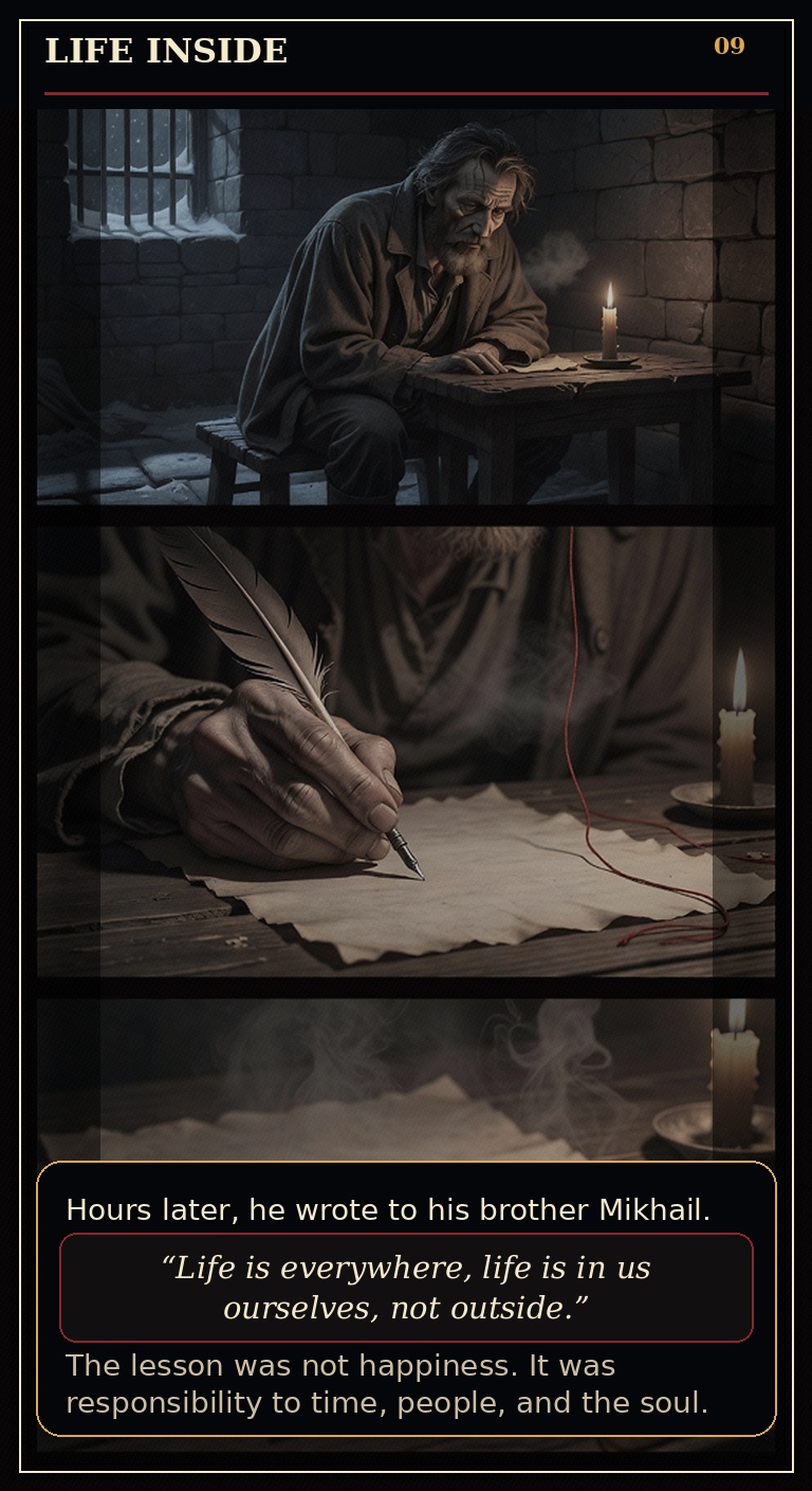 Page 9 of Fyodor Mikhailovich Dostoyevsky: Borrowed Time - Life inside punishment replaces the expected death.