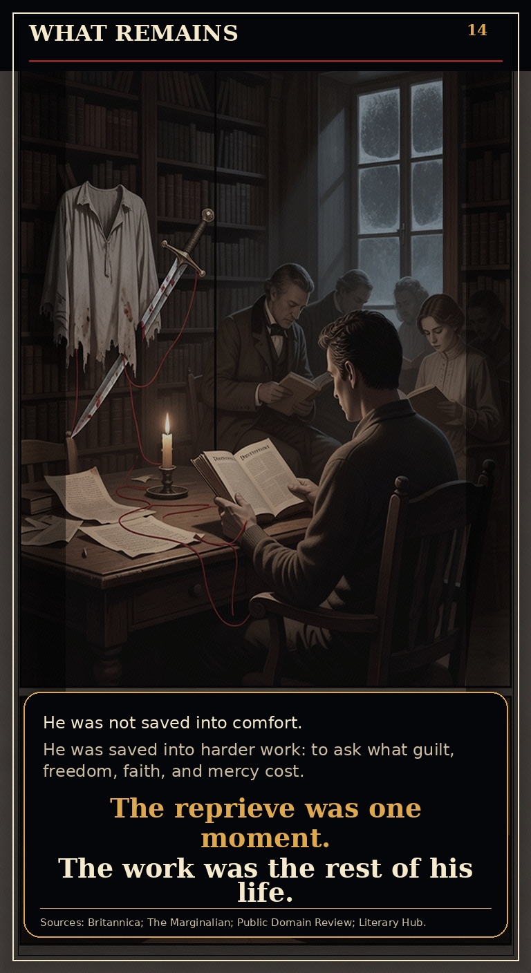 Page 14 of Fyodor Mikhailovich Dostoyevsky: Borrowed Time - Closing page on the work that remains after borrowed time.